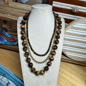 Ultimate Goddess Set - 3 Piece Tiger's Eye 12mm GIANT Round Beads Necklace